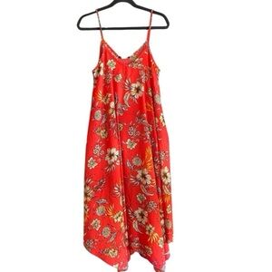 See You Monday Red Floral Print Midi Dress. Size Large.